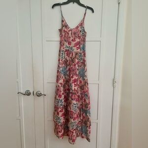 Floral Tiered Maxi Dress in Pink and Blue
